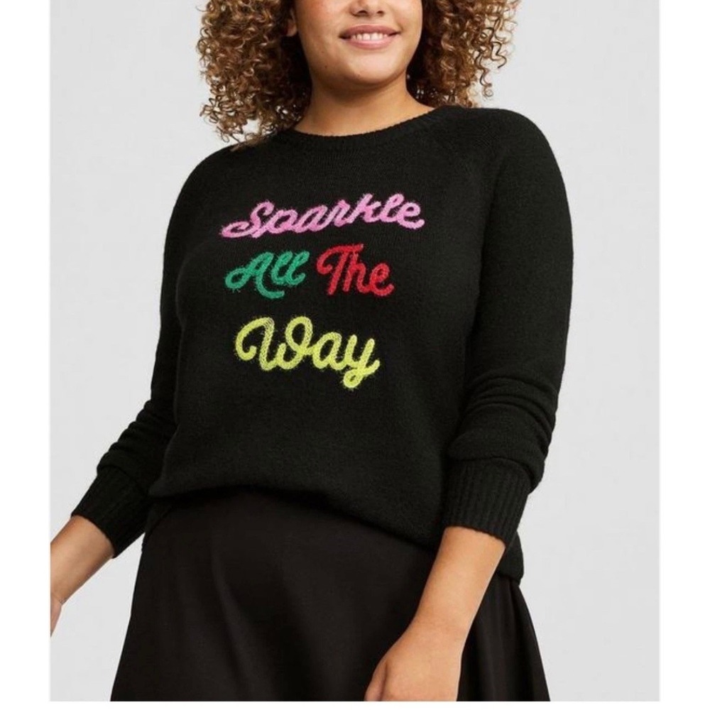 Torrid Sparkle All The Way Black Embroidered Holiday Sweater Plus Size 3 3X